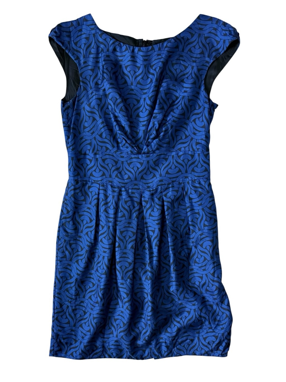 Banana Republic 100% Silk Blue Patterned Cap-Sleeve Sheath Dress